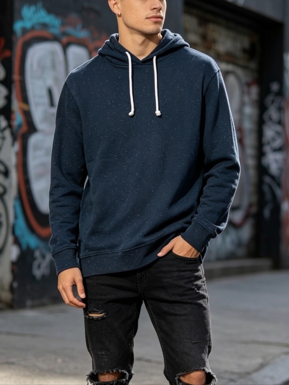 Troy Harold NEP Speckled Navy Hoodie Sweatshirt XL Streetwear Pullover Cotton